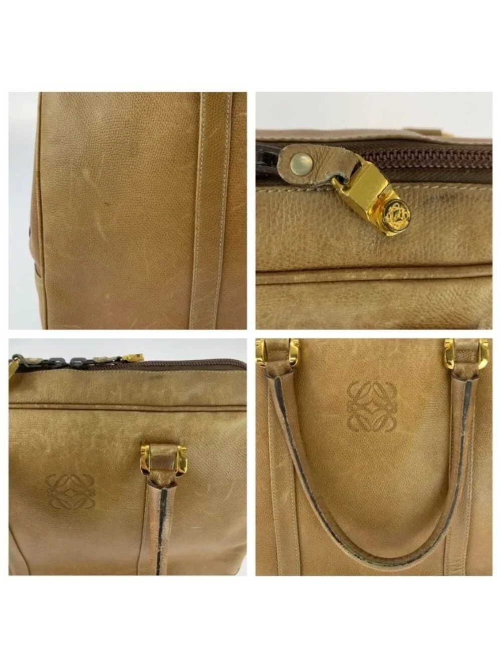 Loewe Gram Beige Gold Leather Business Briefcase